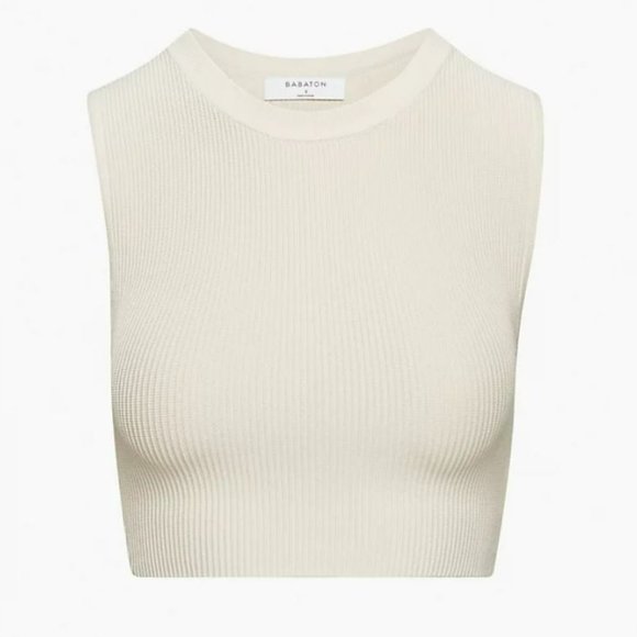 Aritzia Tops - Aritzia Babaton Sculpt Knit Muscle Cropped Tank, Matte Pearl,  Size XS